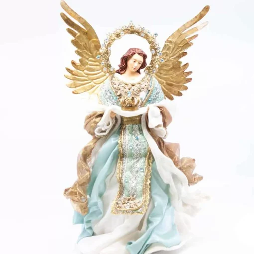 Blue Gold Standing Angel With Crown - 35Cm