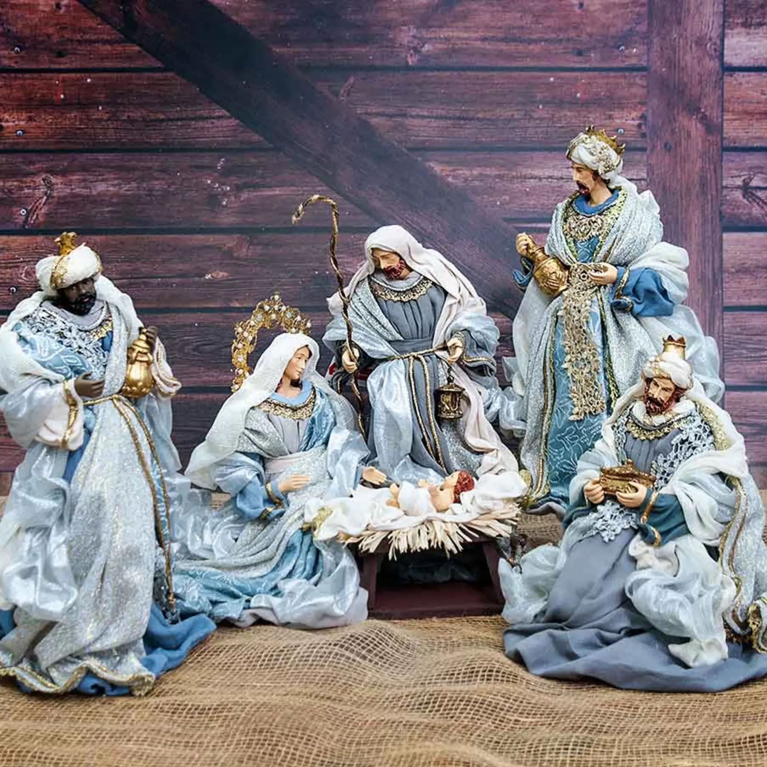 Blue Grey Matthias Nativity Set (Set Of 6) - 35Cm
