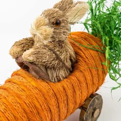 Brown Easter Bunny In Carrot Car - 35Cm