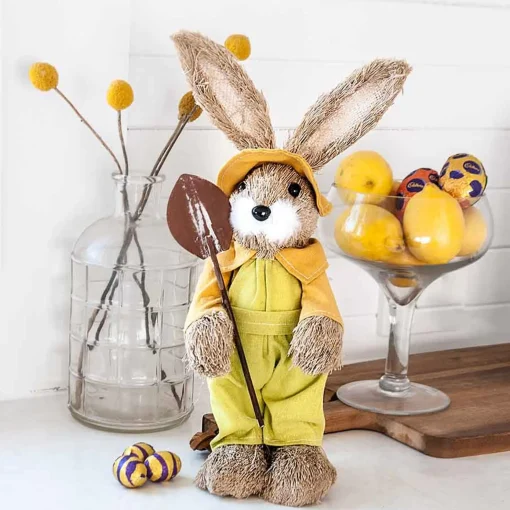 Brown Jute Easter Bunny With Spade - 37Cm