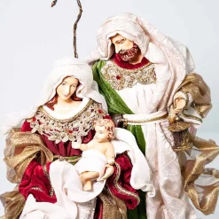 Burgundy Green Standing Holy Family On Base - 35Cm