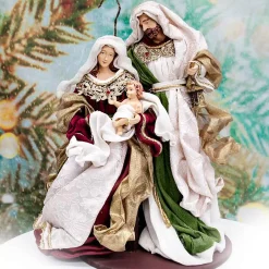 Burgundy Green Standing Holy Family On Base - 35Cm