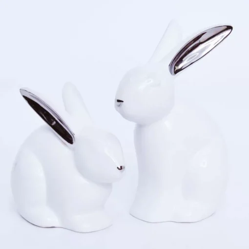 Ceramic White Cuddling Bunnies (Set Of 2) - 13Cm