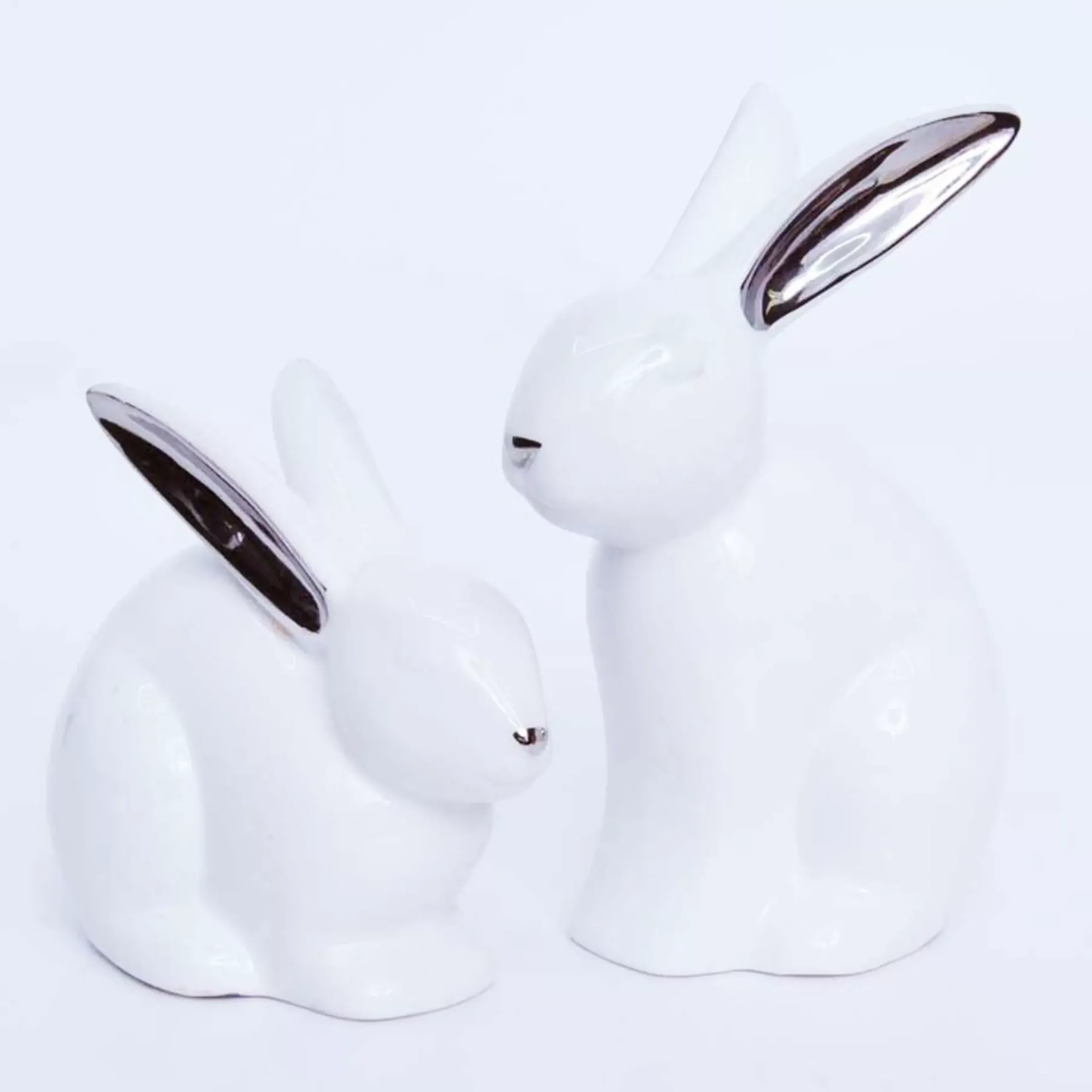 Ceramic White Cuddling Bunnies (Set Of 2) - 13Cm