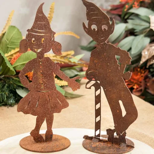 Christmas Elf Boy With Candy Cane On Stand Garden Art - 30Cm