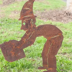 Christmas Elf Boy With Gift Garden Art Stake - 70Cm