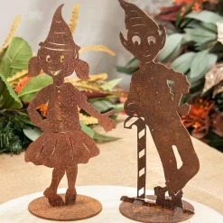 Christmas Elf Girl Garden Art On Stand - 27Cm