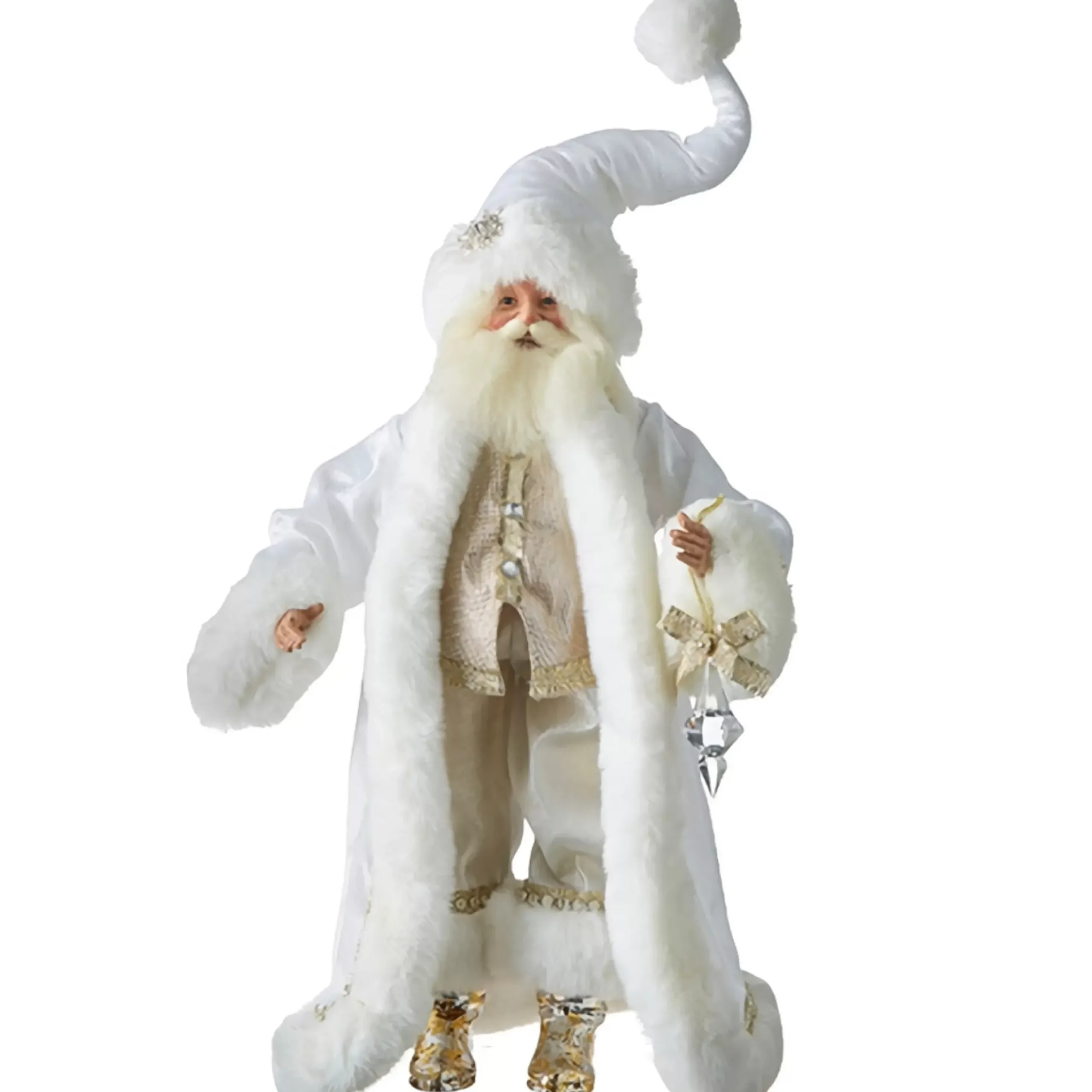 Elegant White Gold Glistening Santa - 57Cm