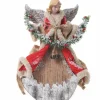 Fabric Angel With Garland Red & Natural - 40Cm