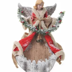 Fabric Angel With Garland Red & Natural - 40Cm
