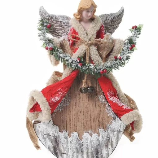 Fabric Angel With Garland Red & Natural - 40Cm