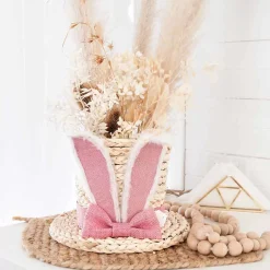 Fawn Jute Robe Easter Hat With Pink Bunny Ears - 25Cm