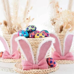 Fawn Jute Robe Easter Hat With Pink Bunny Ears - 25Cm