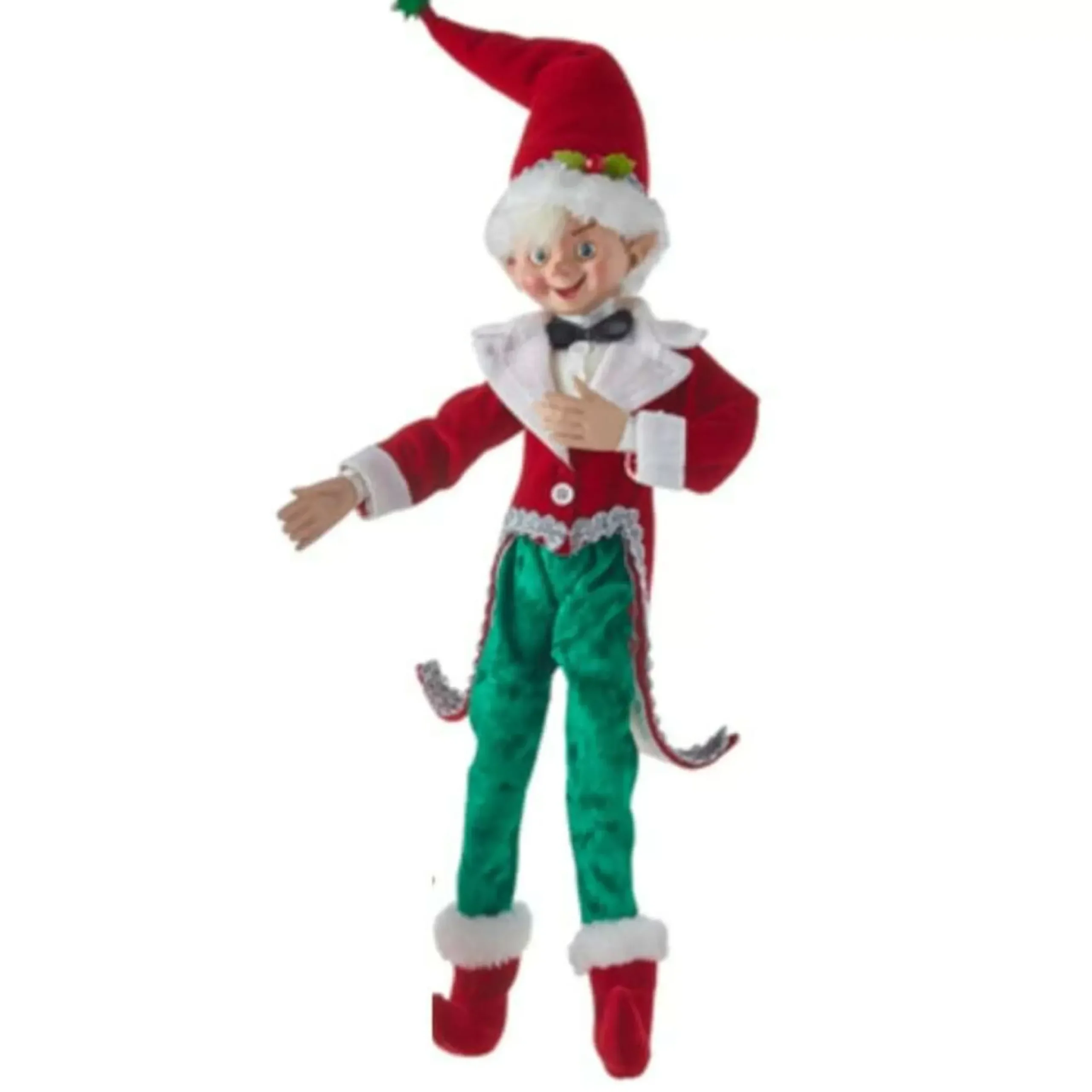 Green Velvet Best Dressed Posable Christmas Elf (2 Styles) - 41Cm