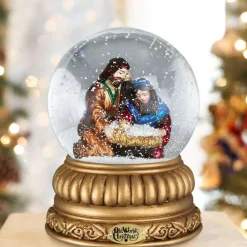 Holy Family Snow Glow Glass Ornament - 13Cm