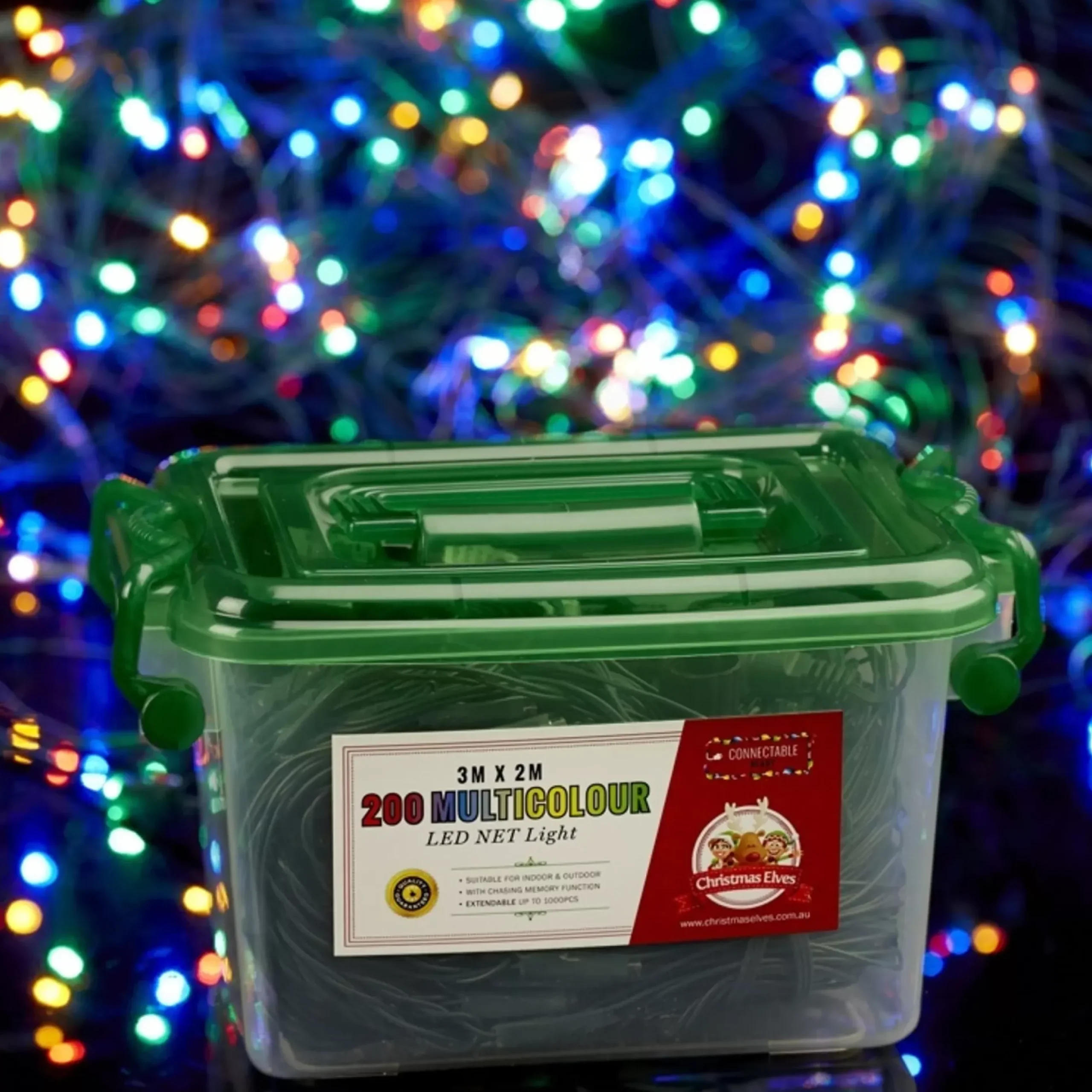 3M X 2M Multi Colour Net Light With Green Wire