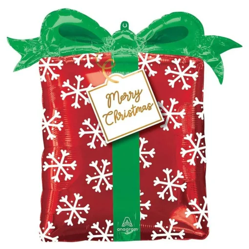 Red And Green Christmas Present Self Sealing Foil Balloon - 68Cm