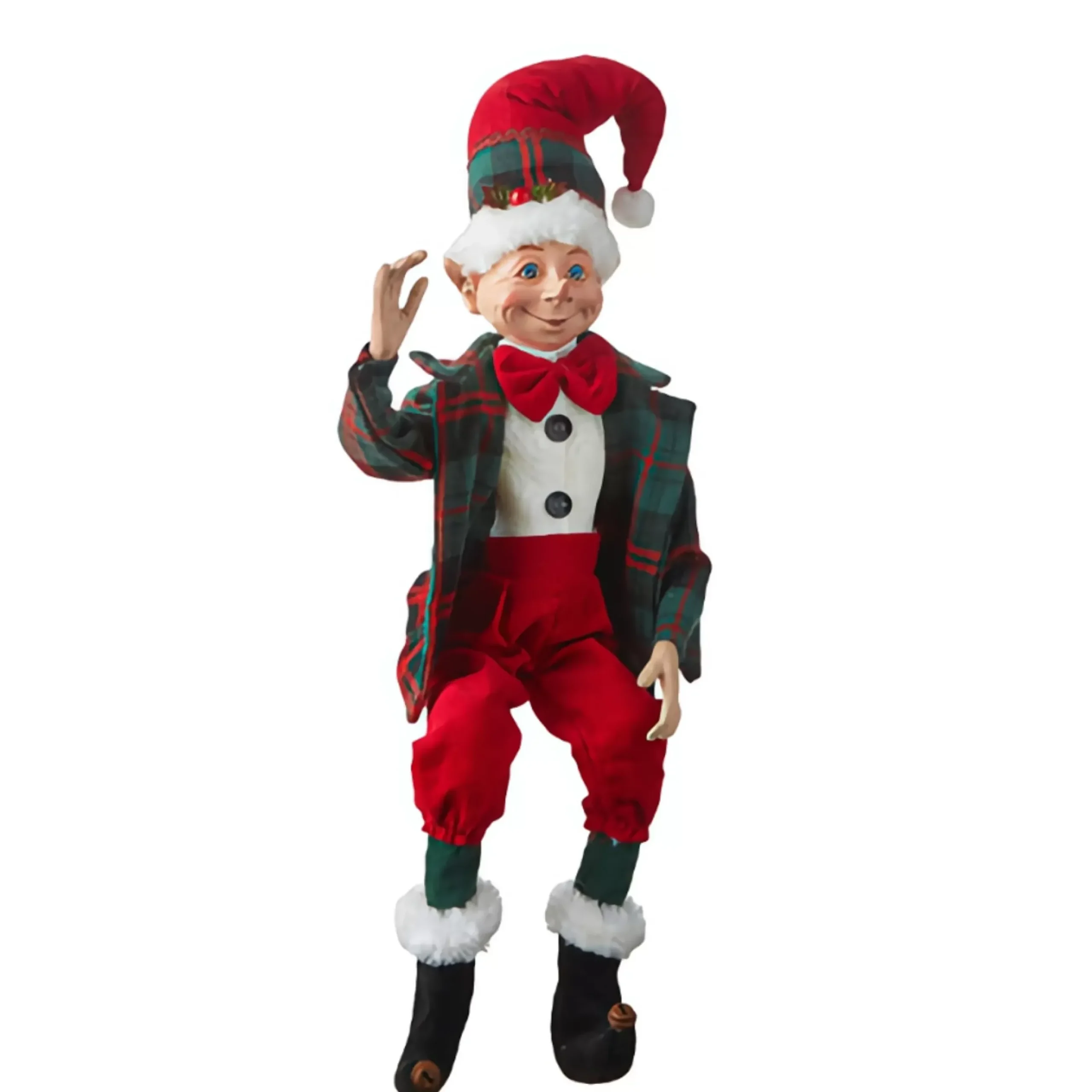 Red And Green Tartan Posable Elf - 41Cm