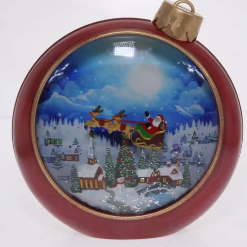 Red Bauble Santa In Sleigh Water Lantern -20Cm