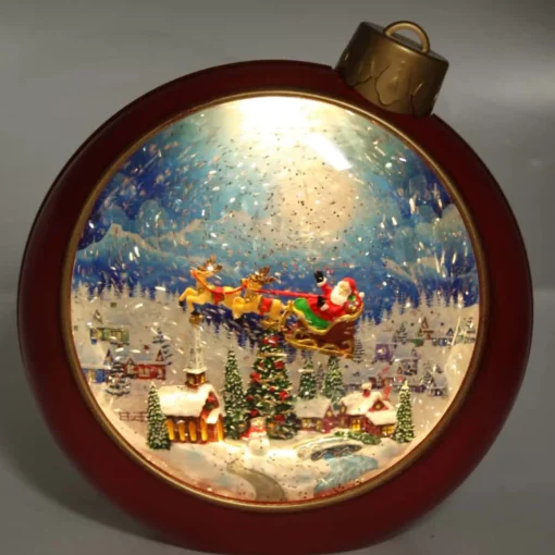 Red Bauble Santa In Sleigh Water Lantern -20Cm