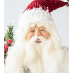 Red Black Gold Santa With Wreath And Sack - 52.5Cm
