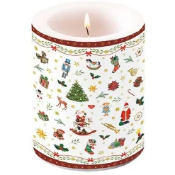 Red Candle With Symbols Of Christmas- 12Cm
