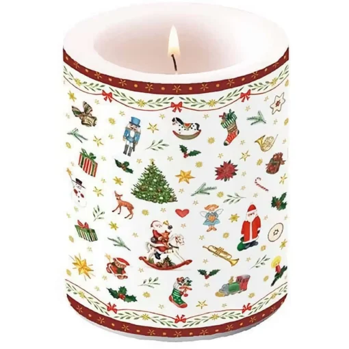 Red Candle With Symbols Of Christmas - 9Cm