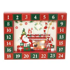 Red Christmas Advent Calendar With Backlit Santa Elf Scene - 35.5Cm