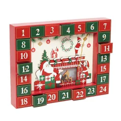 Red Christmas Advent Calendar With Backlit Santa Elf Scene - 35.5Cm