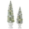 Snowy Green Bottle Brush Trees With Baubles (Set Of 2)