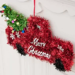Tinsel Red Christmas Pick Up Truck With Tree - 36Cm