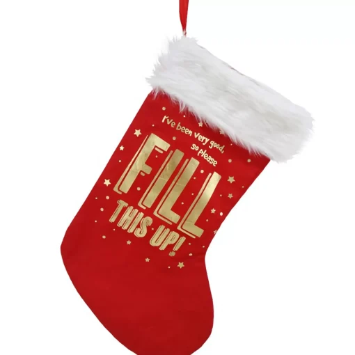 White Gold "Fill This Up" Stocking With Plush Trim (2 Styles) - 60Cm