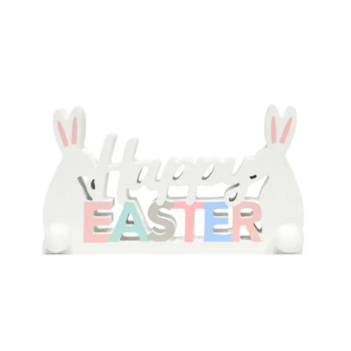 White Rabbits With Happy Easter Sign - 25Cm