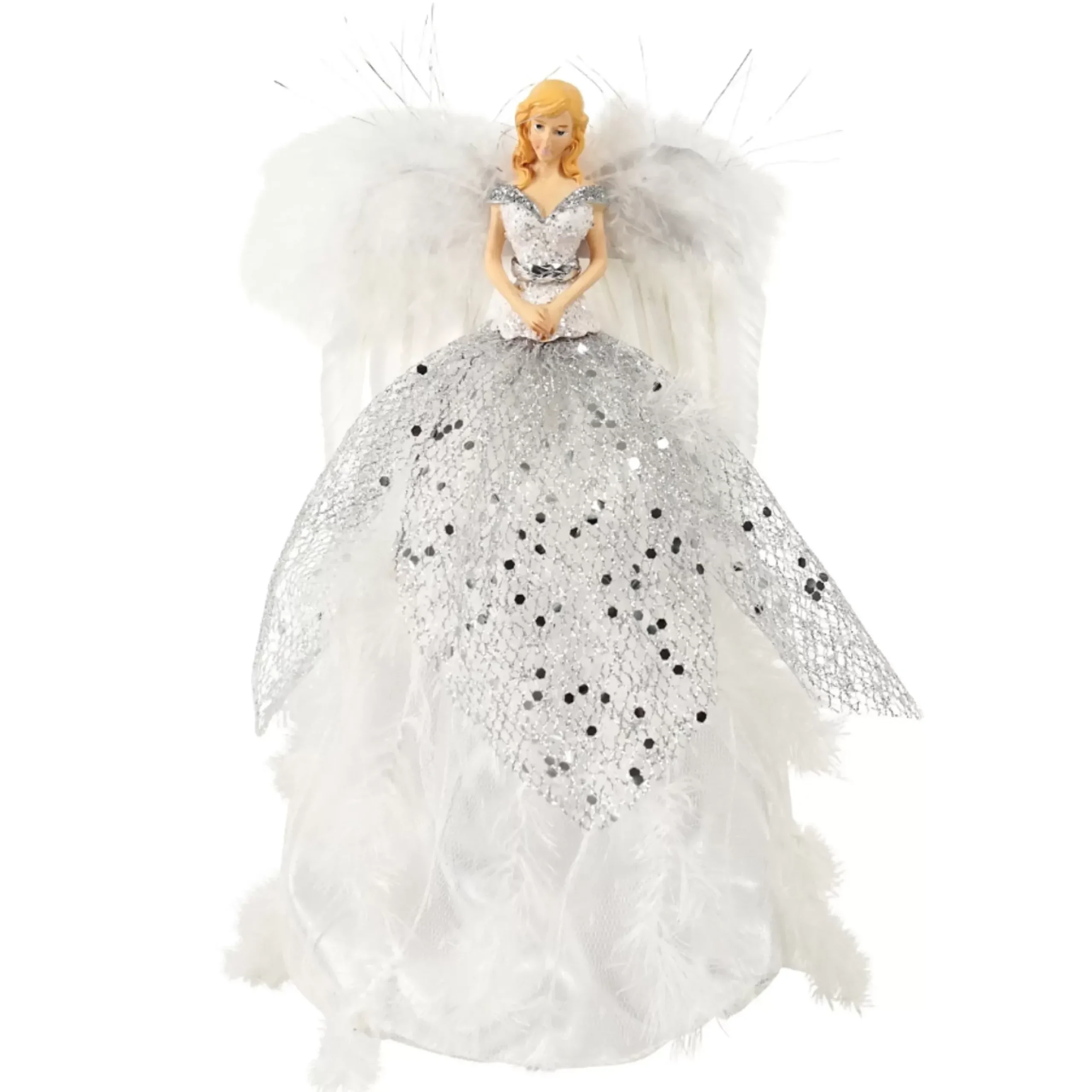 White Silver Angel Cone Tree Topper - 28Cm