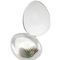 White Silver Ceramic Egg Box - 16.5Cm
