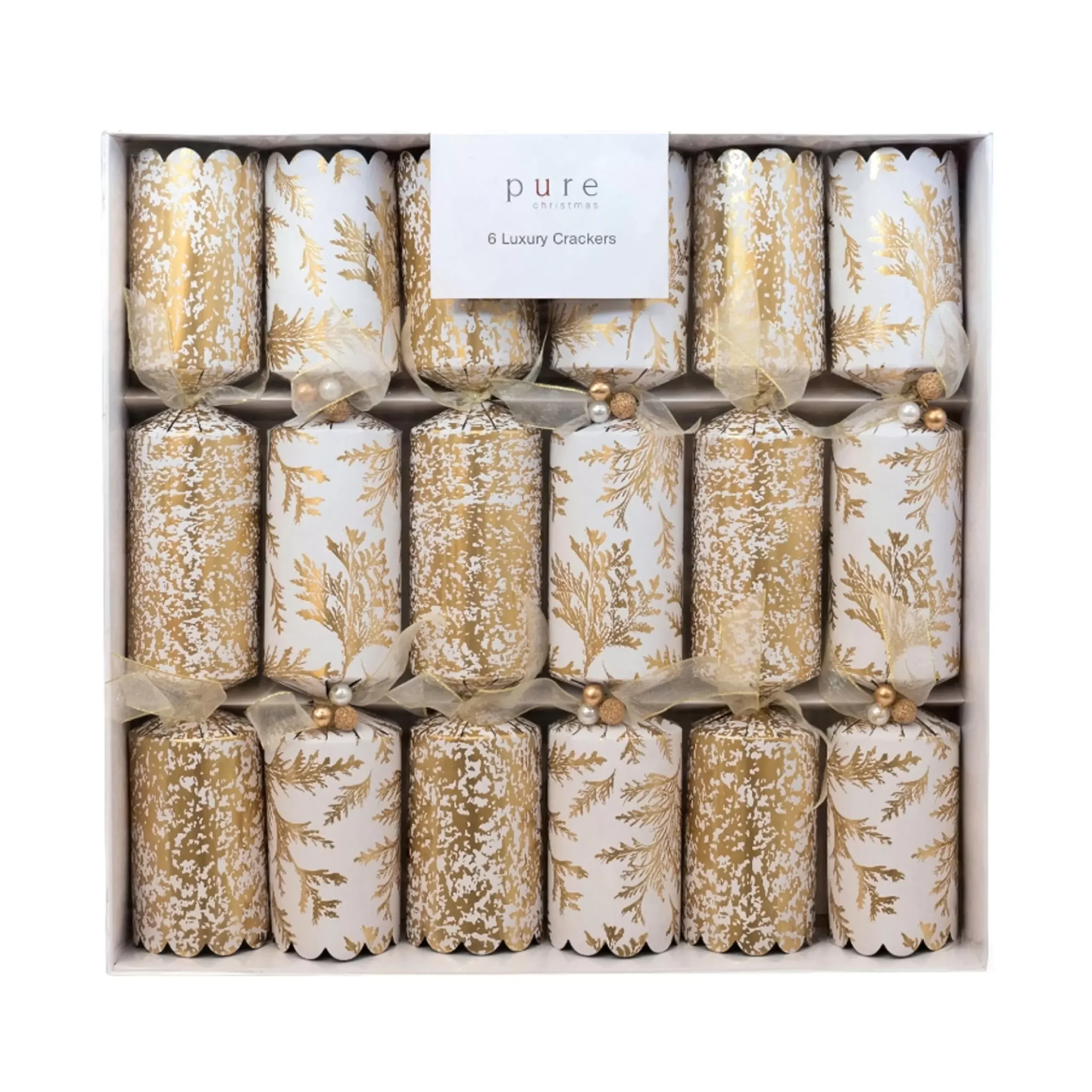 White With Gold Fern And Foil Luxury Cracker (Pack Of 6) - 36Cm